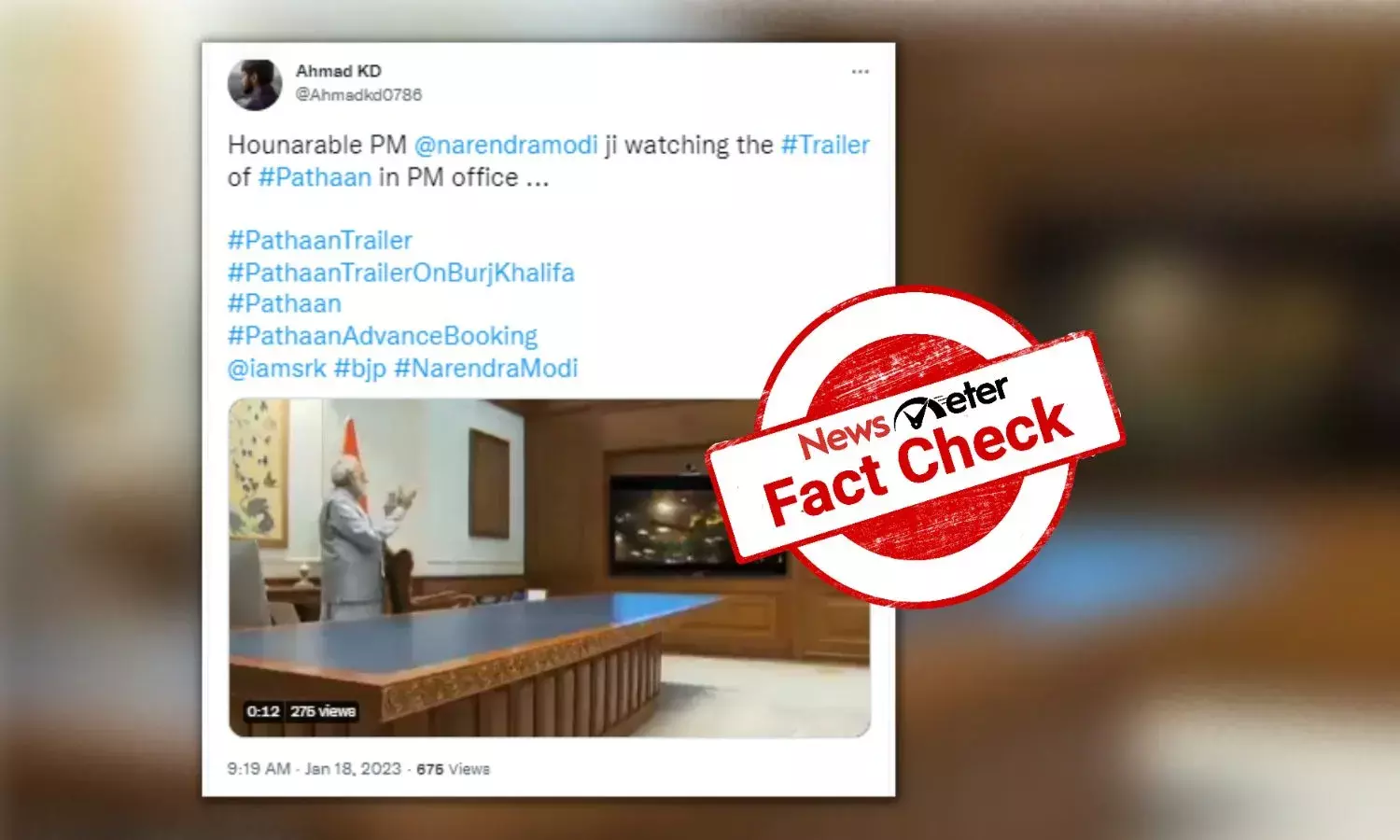 Doctored video shows PM Modi watching Pathaan trailer