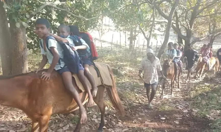 Neredu Bandha: How in this digital-age tribals take kids to school on horseback