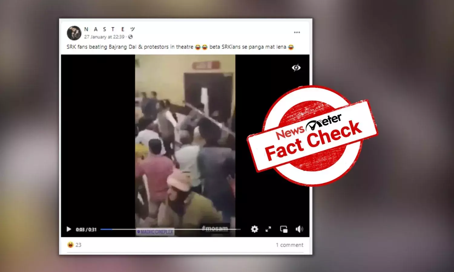 This video does not show SRK fans beating Bajrang Dal during Pathaan screening