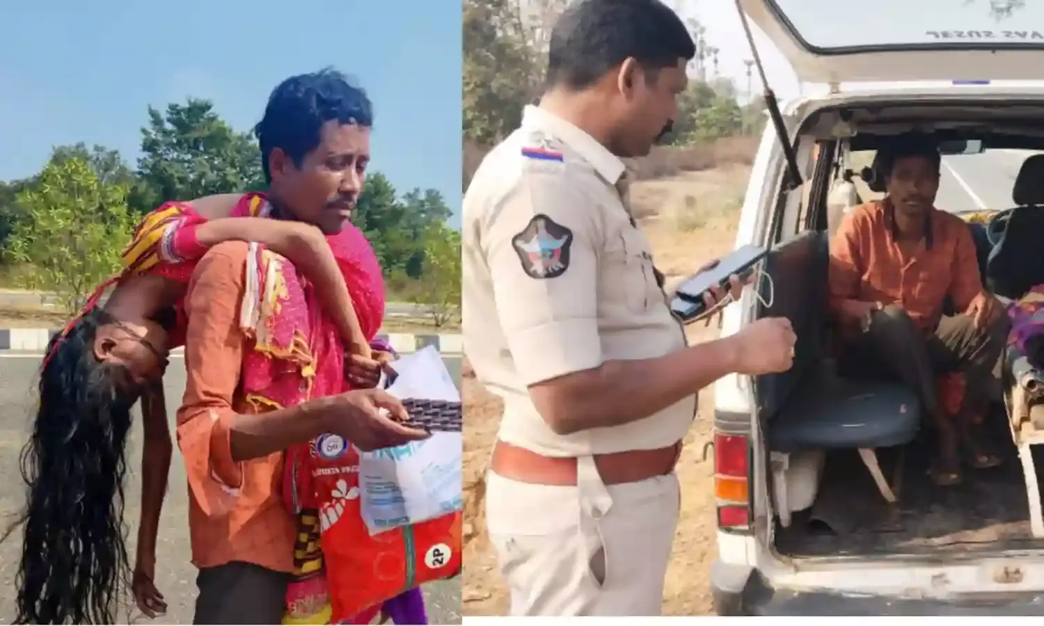 Vizianagaram: Man carries dead wife on shoulder; cops play good samaritan