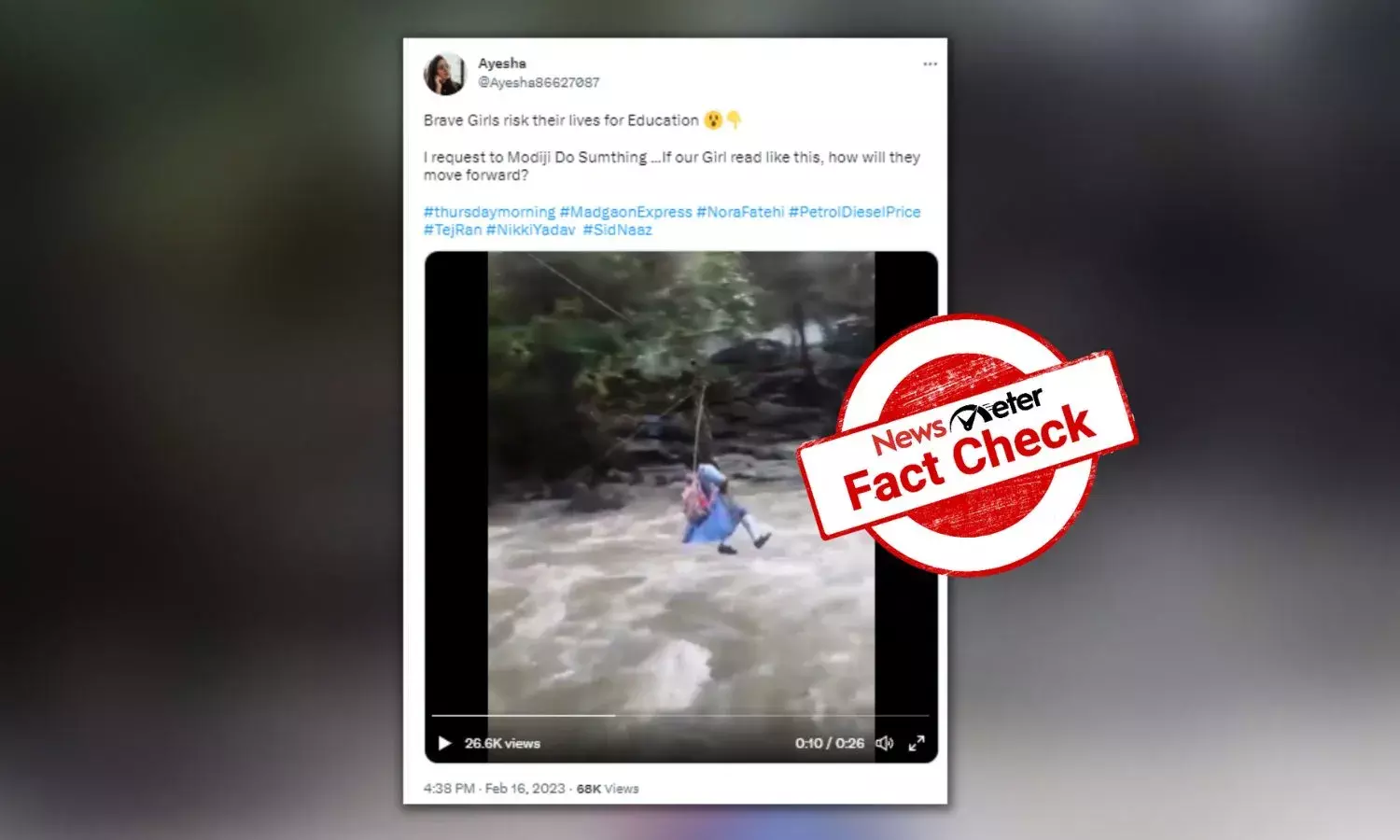 Video of girl crossing gushing river is from Colombia, not  India