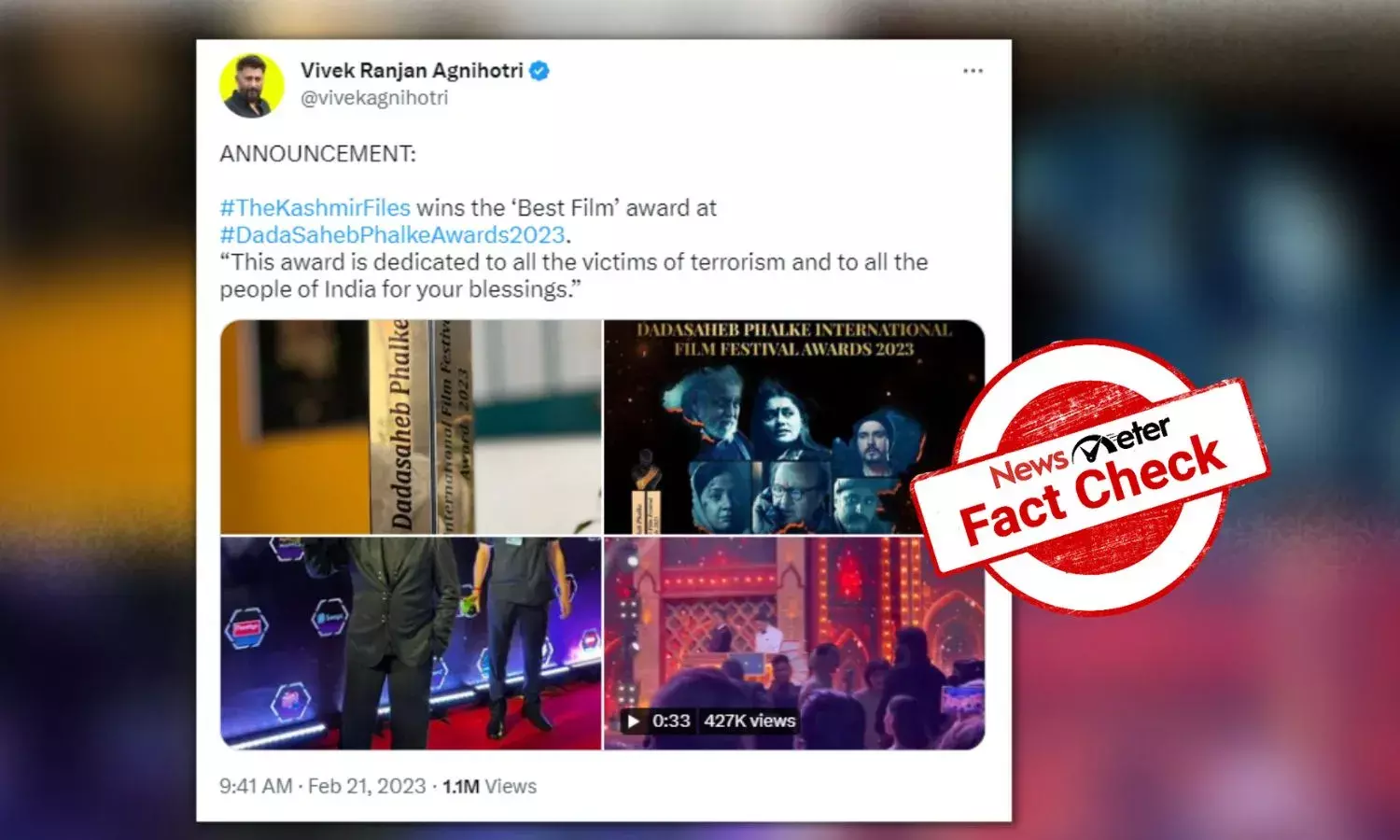 No, The Kashmir Files did not win Dada Saheb Phalke Award 2023