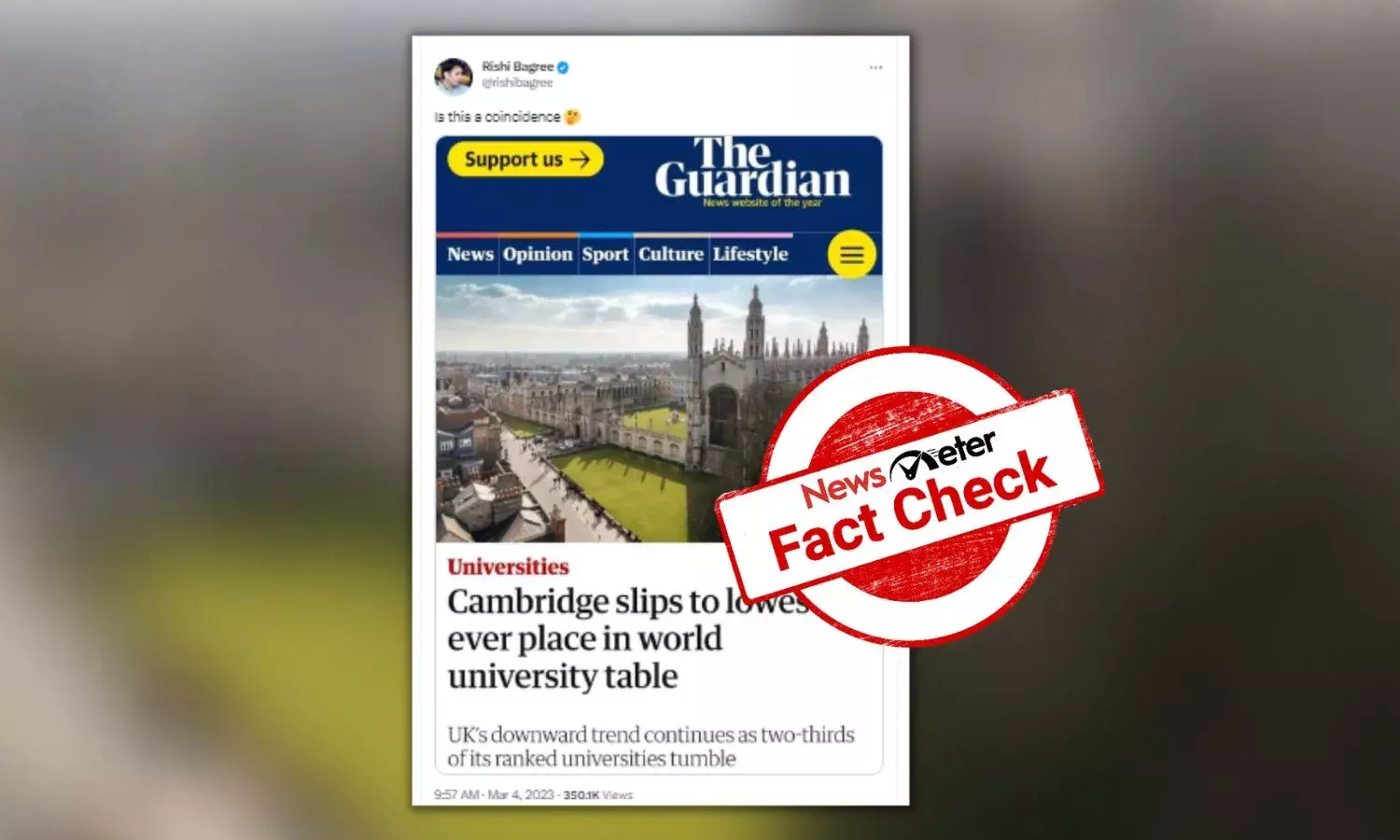 NewsMeter found that the report dates back to 2019 and is true but it has no link to Rahul Gandhi’s recent visit to Cambridge.