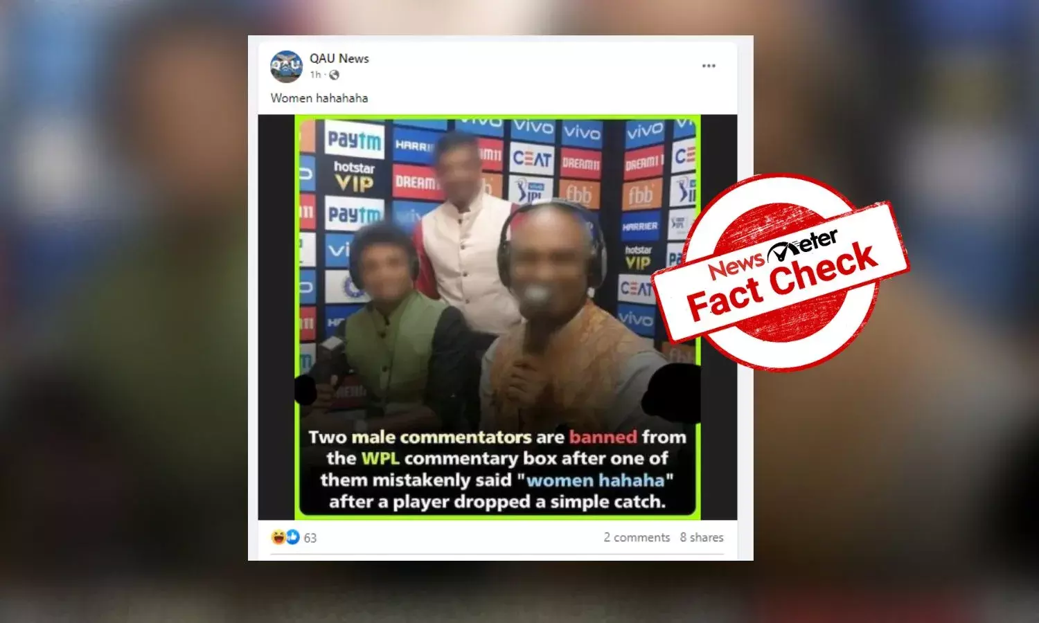 NewsMeter ran a keyword search but could not find any news report of any commentator being banned in the ongoing WPL 2023.