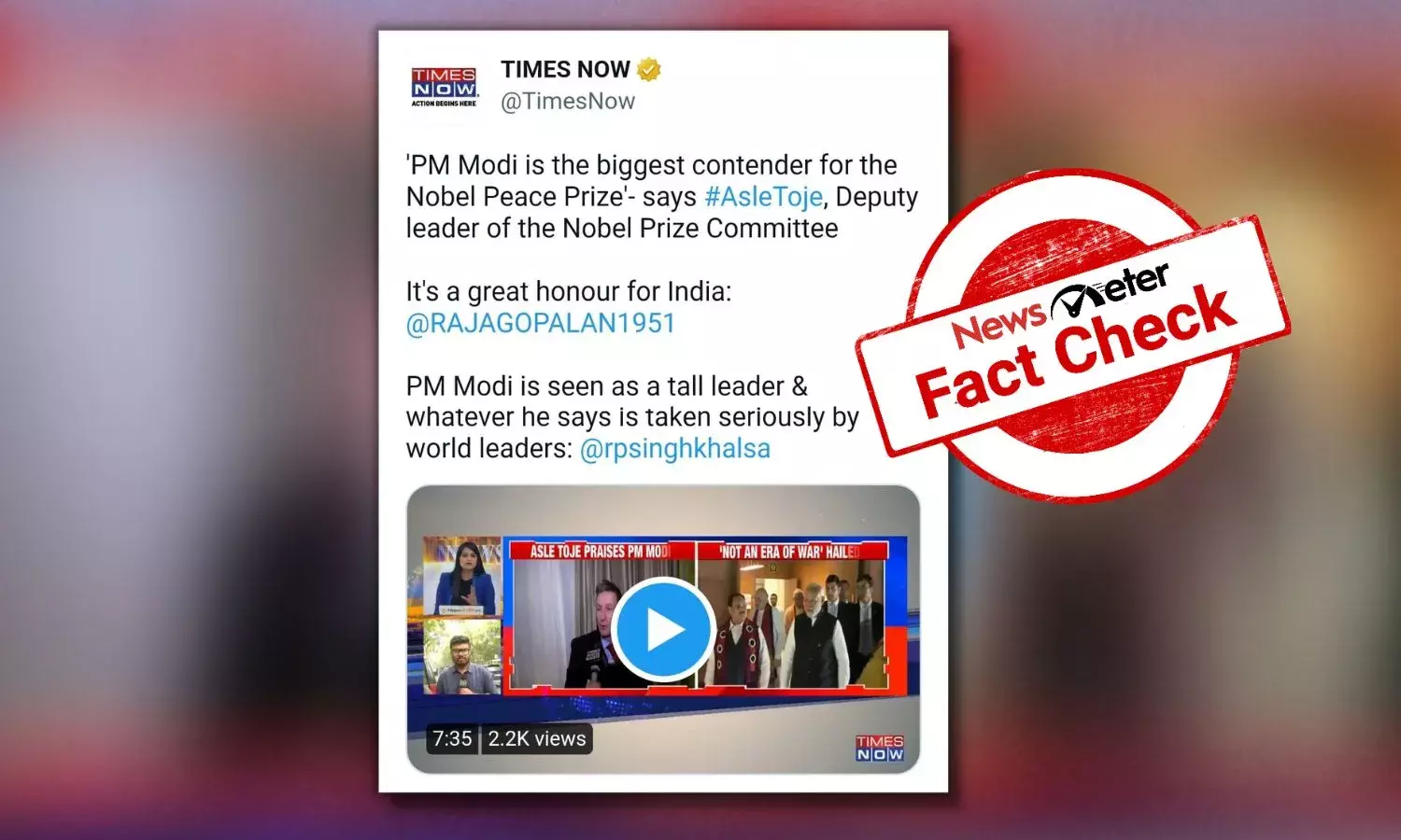 The media misquoted Asle Toje and misreported Prime Minister Narendra Modi as the biggest contender for the Nobel Peace Prize.