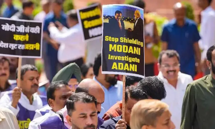Opposition leaders stage protest in Parliament, demand JPC on Adani issue