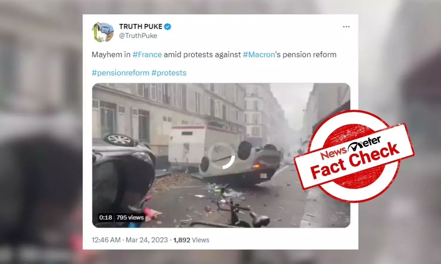 Video of Kurdish agitation passed off as pension reform protests against President Macron