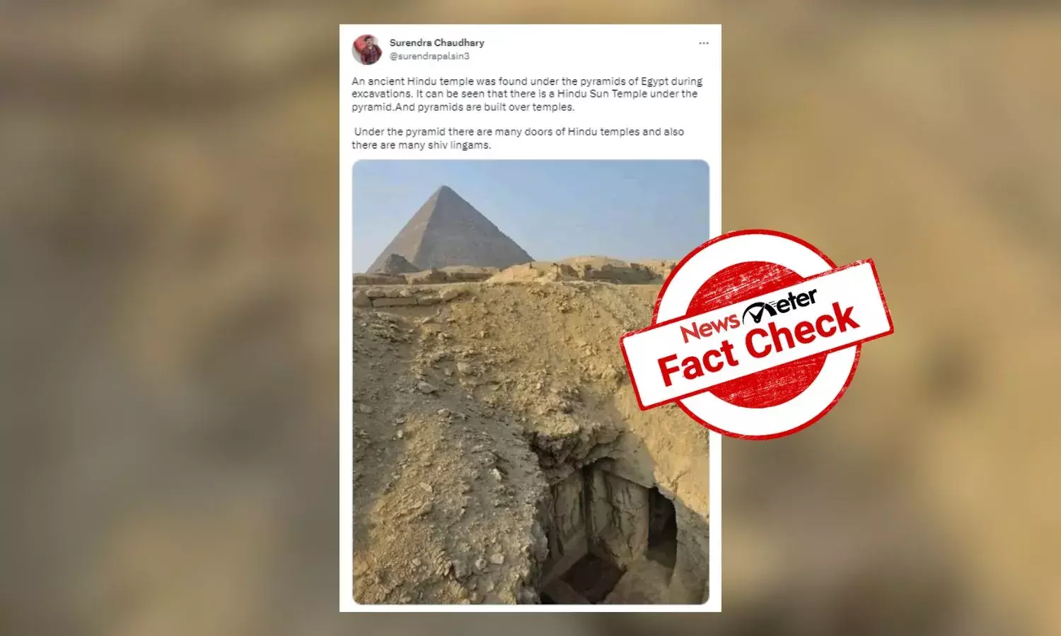 Image of excavated tomb near pyramid falsely shared as discovery of Hindu Temple