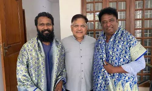 (from left) Vetrimaaran, Allu Aravind and Elred Kumar Santhanam (producer of Viduthalai)