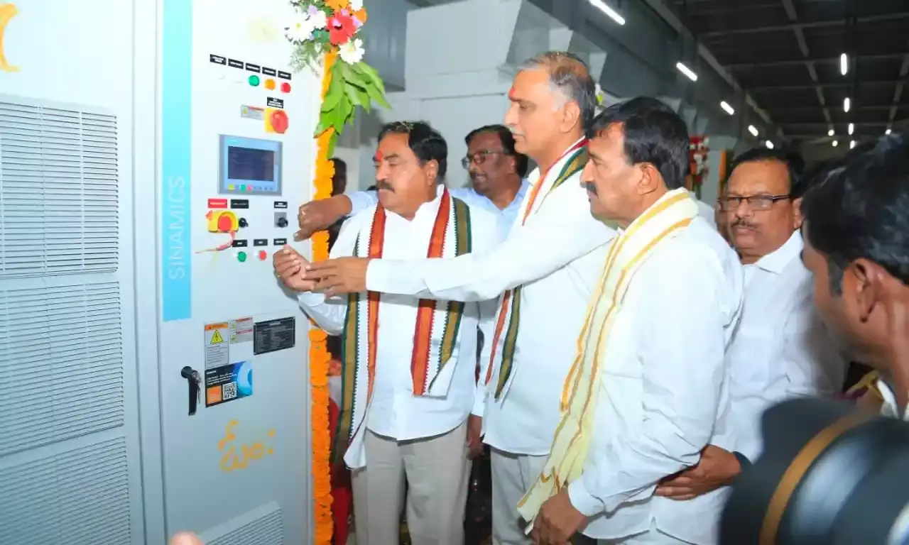 T. Harish Rao and Errabelli Dayakara Rao inspected a water treatment plant in Mangole village