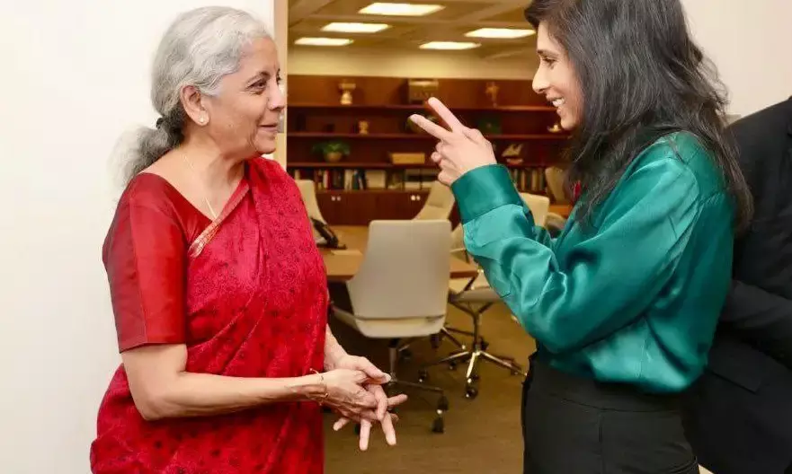 Union Finance Minister Nirmala Sitharaman meets Gita Gopinath, the First Deputy Managing Director of the International Monetary Fund (IMF)