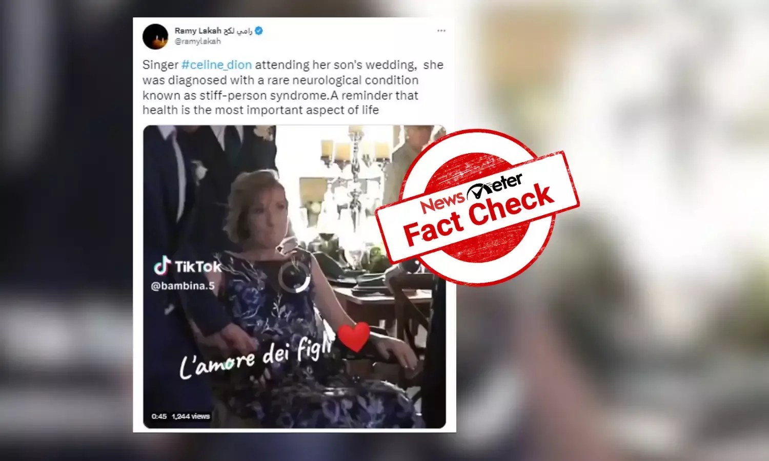 This is not a video of Celine Dion in a wheelchair at her son’s wedding