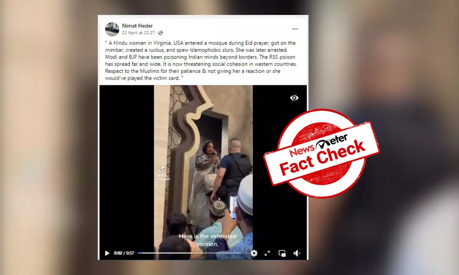 This video does not show a Hindu woman disrupt Eid prayers at a US mosque