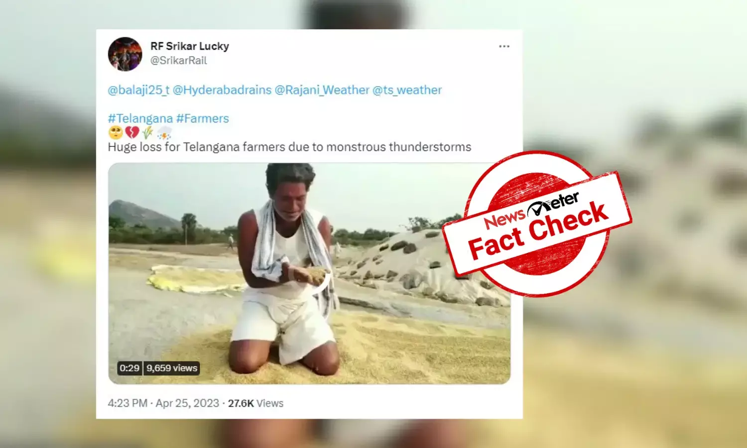 Farmer grieving over crop loss is scene from short film, not real