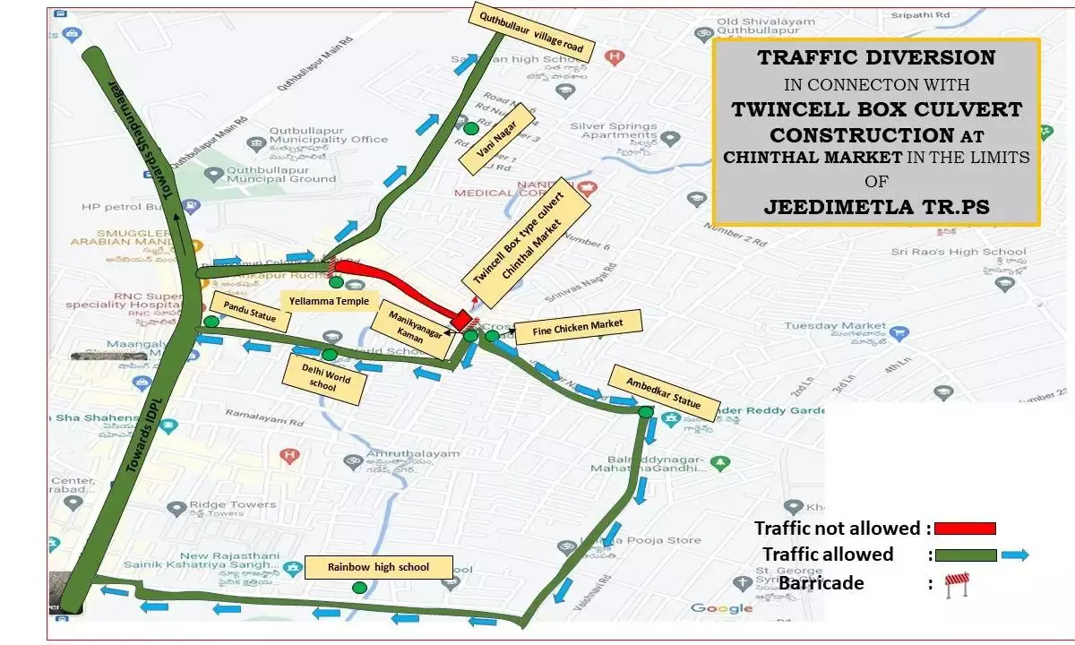 Traffic diversions due to culvert construction works at Chintal Market