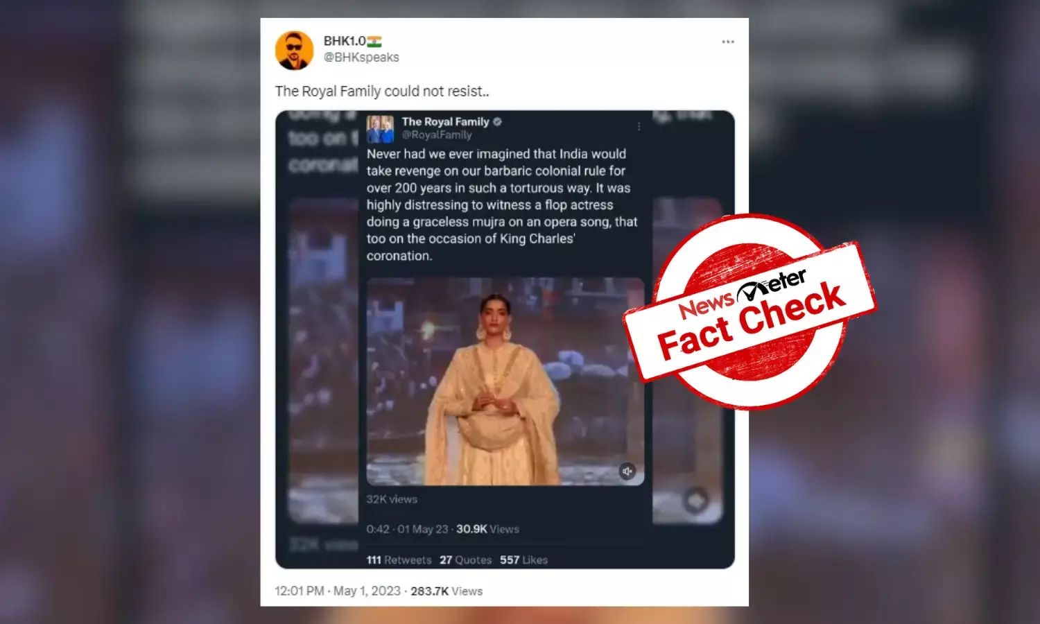 Fake tweet shows British Royal family calling Sonam Kapoor ‘flop actress’