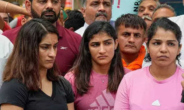 Wrestlers protesting at Jantar Mantar