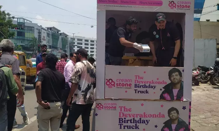 Cream stone distributed truckloads of ice cream to fans of Vijay Deverakonda