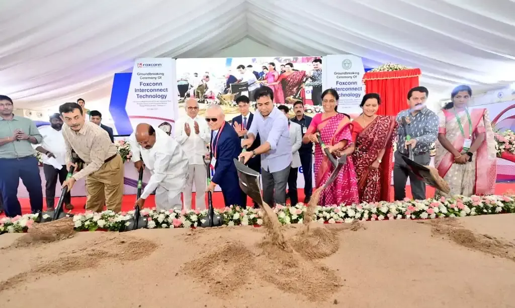 The foundation-laying ceremony took place in the presence of Telangana Industries and Commerce Minister K.T. Rama Rao, Foxconn Interconnect Technology chairman and CEO Sidney Lu, and other dignitaries