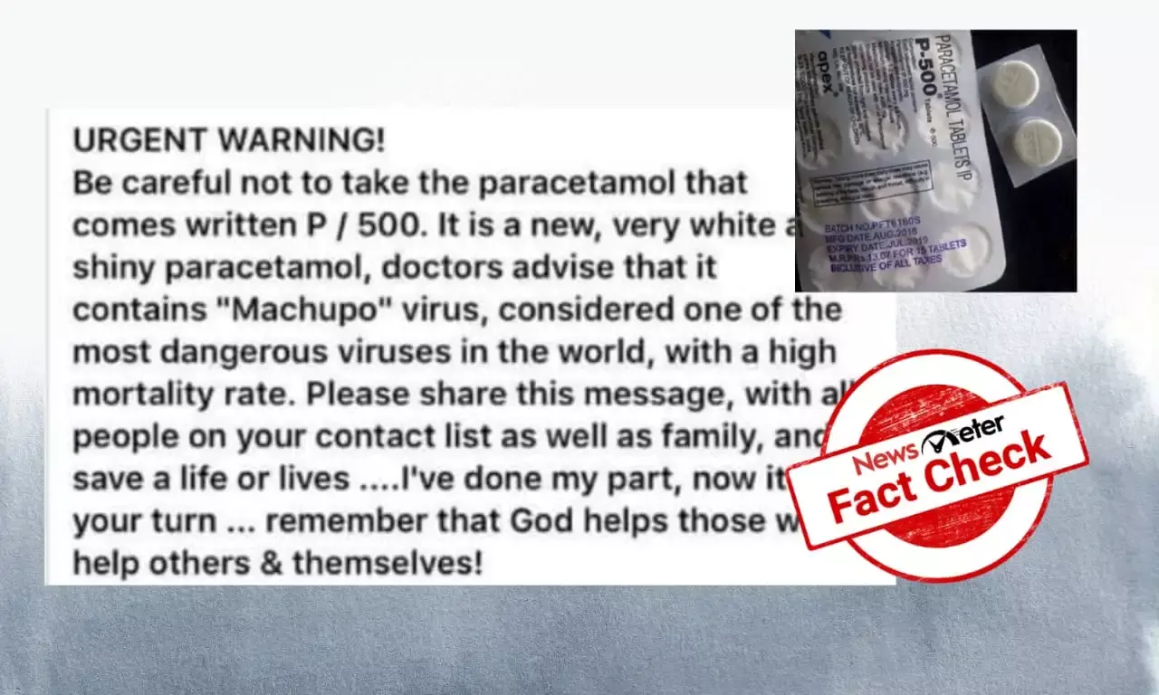 New packs of P/500 paracetamol pills do not contain fatal ‘Machupo Virus’