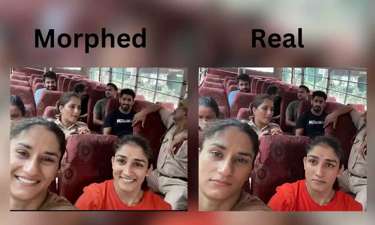 Morphed photo shows wrestlers smiling after being detained by police