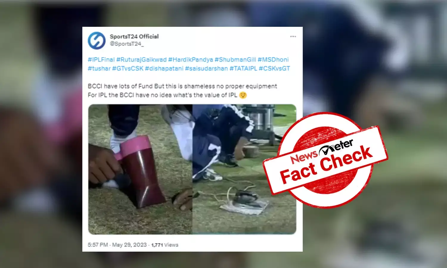 Old pictures of pitch being dried up with hairdryers falsely linked to IPL final