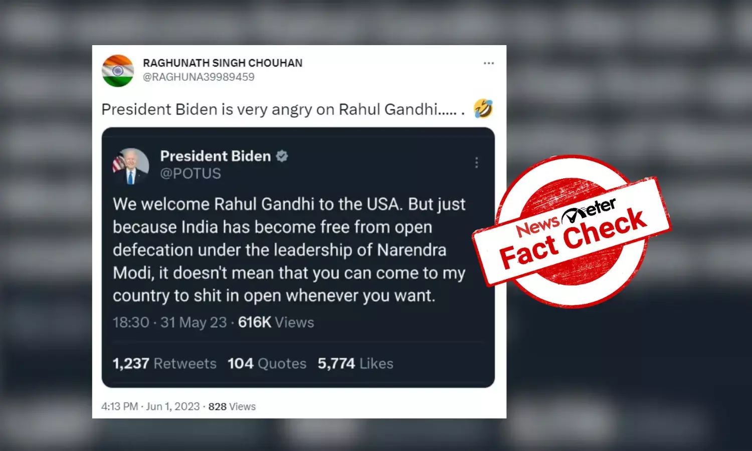 US President Joe Biden’s tweet on Rahul Gandhi’s US visit is fabricated