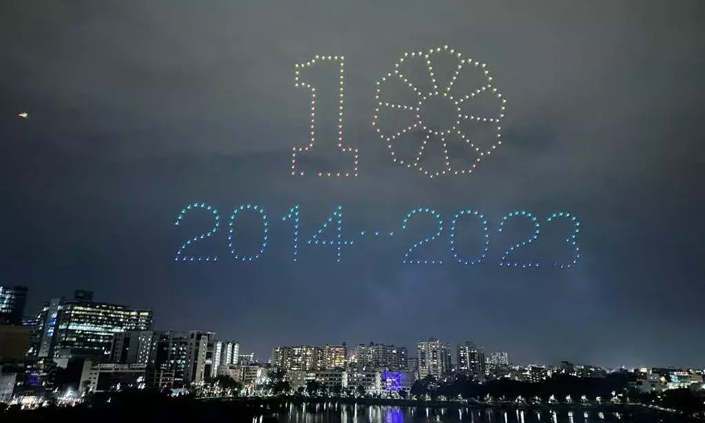 Telangana Formation Day: Cyberabad polices 500 drones light up Hyderabad skies