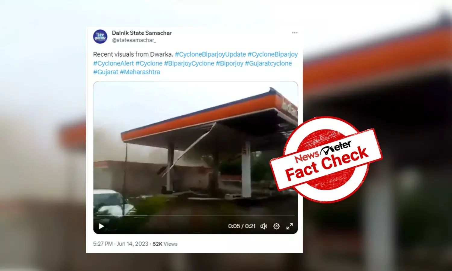 Fact Check: Old video of petrol bunk getting damaged shared as Cyclone Biparjoy footage