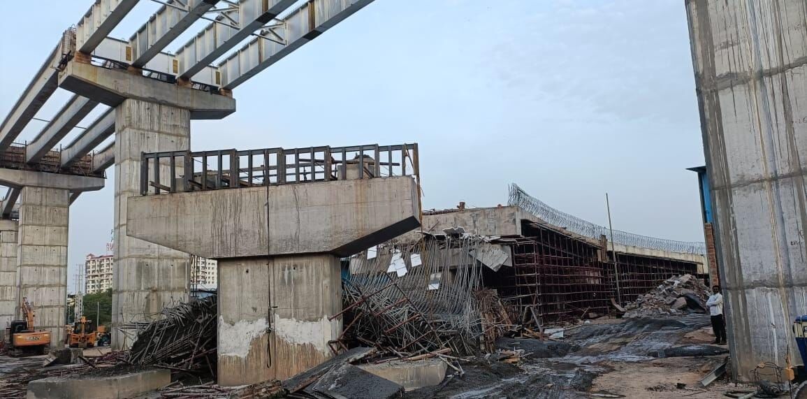 Ramp Connecting Under-construction Flyover On LB Nagar Collapses; 8 Injured