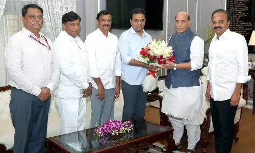 Minister KTR in his New Delhi visit met with union defence minister Rajnath Singh.