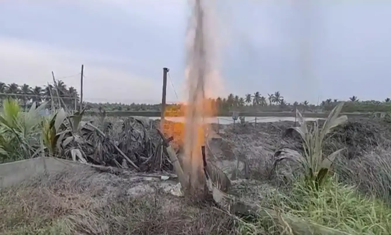 Gas inside old borewell catches fire in Sivakodu, Konaseema district.