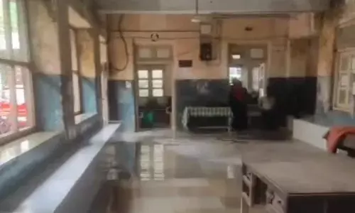 Rain leaks through roof at Charminar Unani hospital.