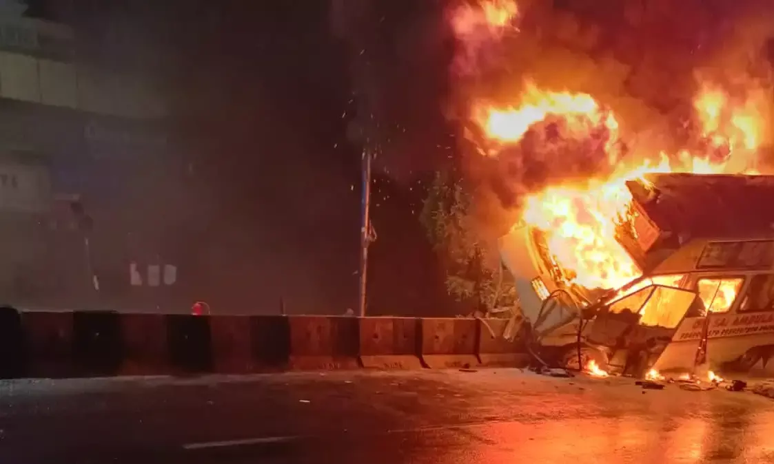 Oxygen cylinders explode after speedy ambulance hit barricades; driver killed