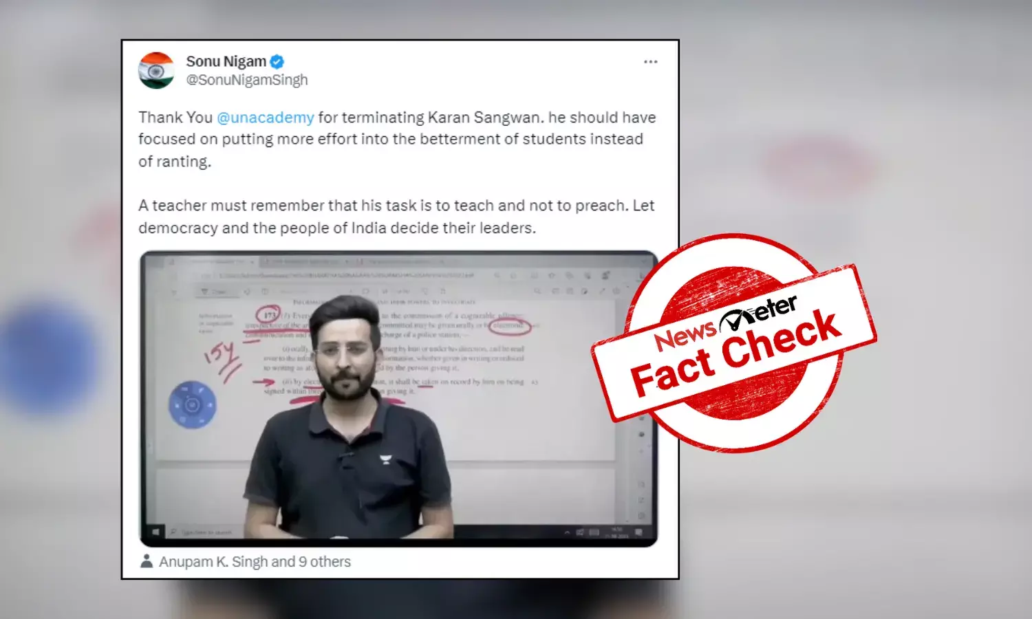 Fact Check: Singer Sonu Nigam did not tweet in support of Unacademy