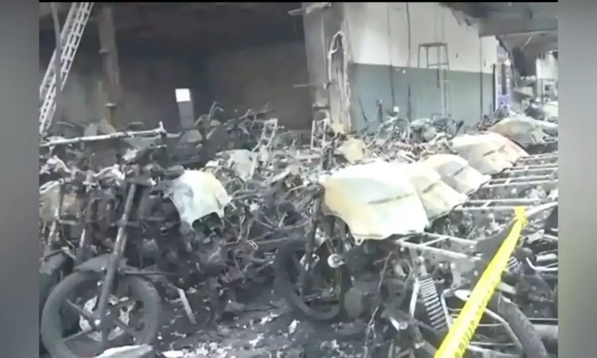 Vijayawada: Massive fire breaks out at TVS showroom; several two-wheelers gutted
