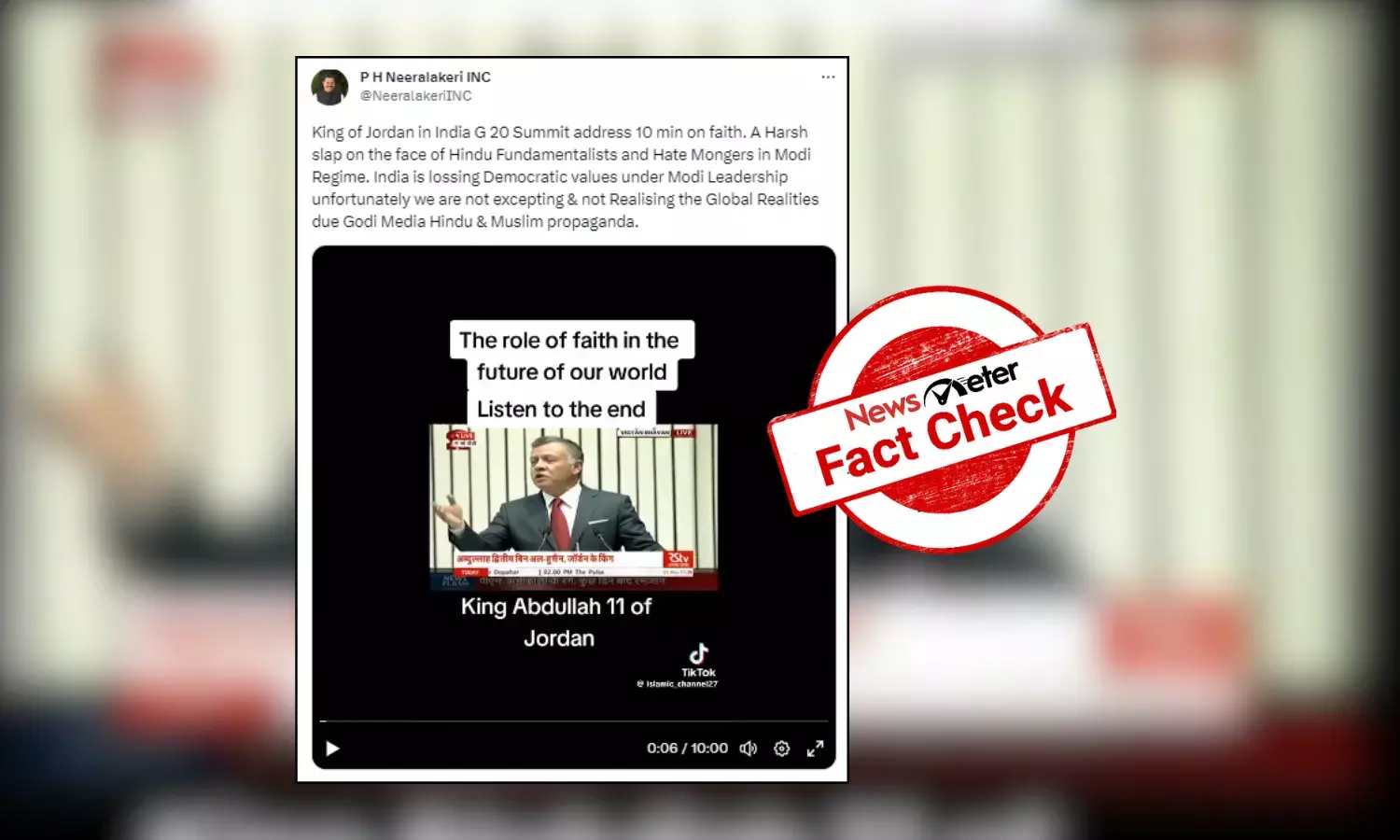 Fact Check: Old speech of Jordan’s King on curbing hate falsely linked to G20 summit