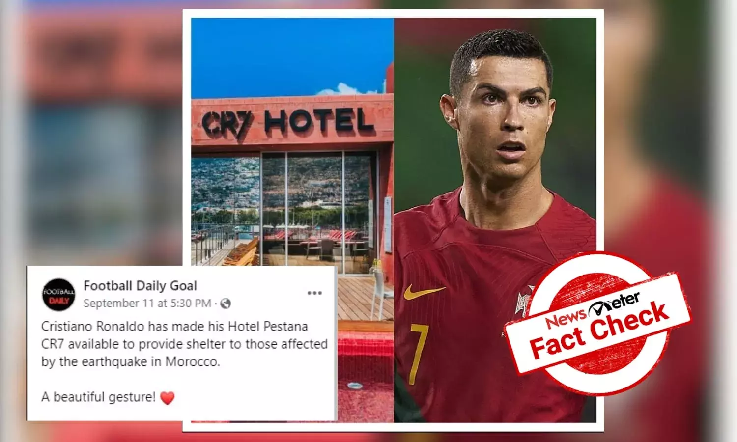 Fact Check: News of Cristiano Ronaldo’s hotel offering refuge to Morocco earthquake survivors is fake