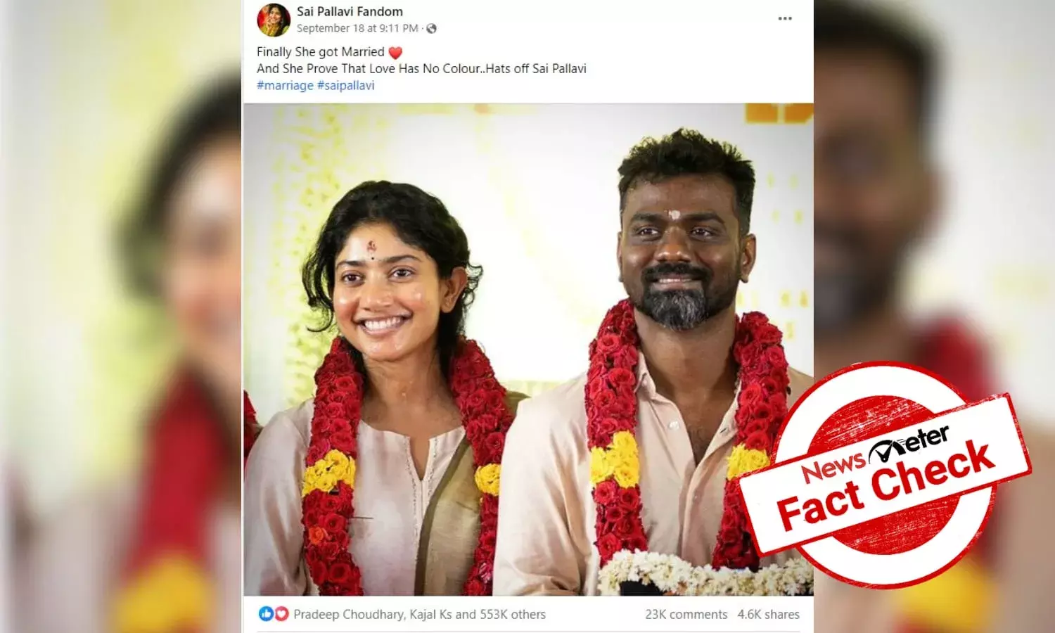 Fact Check: Actor Sai Pallavi and Rajkumar Periasamy’s marriage rumor is fake