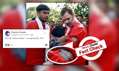 Fact Check: Viral image of man tying coolie number 420 badge to Rahul Gandhi is doctored