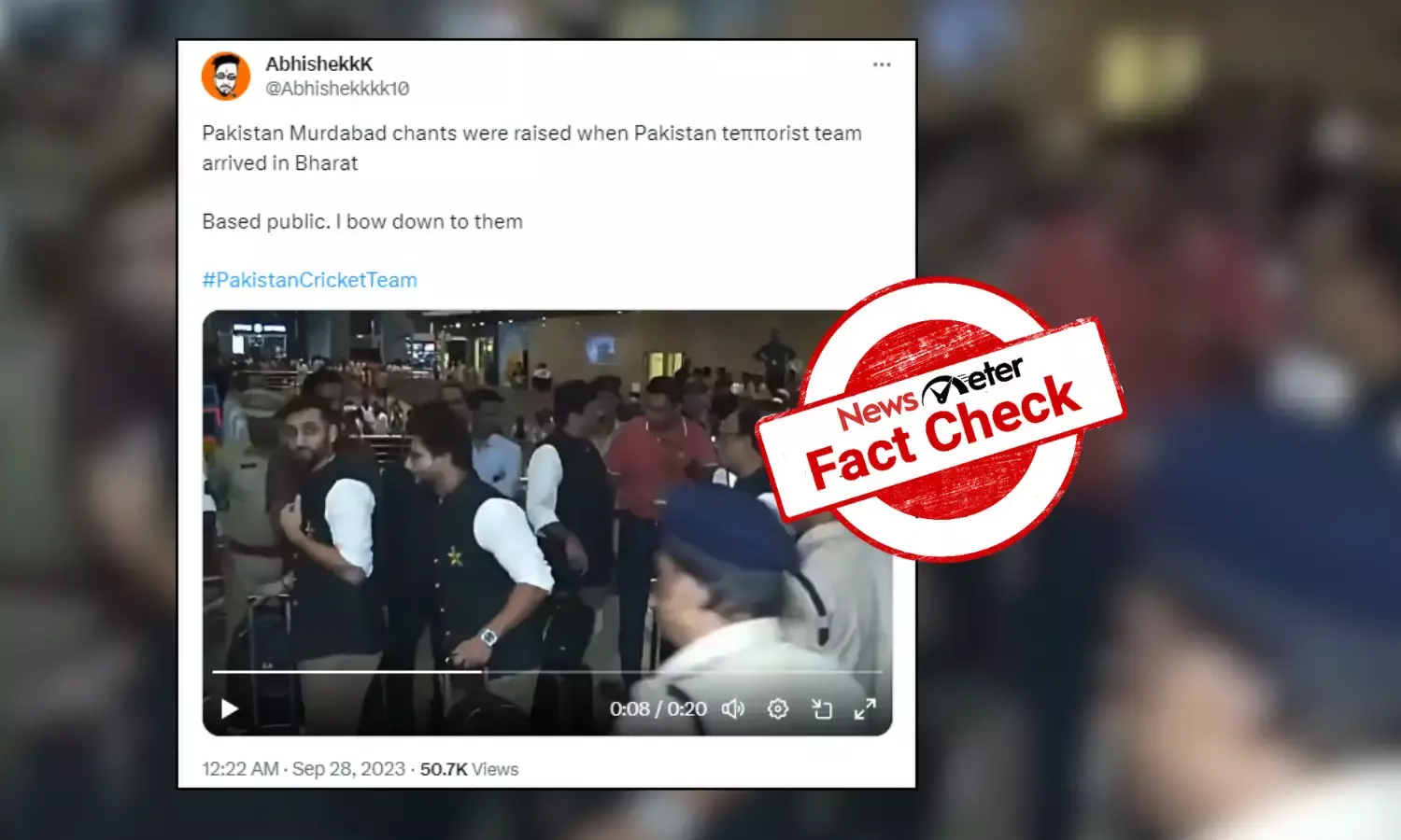 Fact Check: Pakistani cricket team was not welcomed with ‘murdabad’ slogans at Hyderabad Airport Fact Check: Pakistani cricket team was not welcomed with ‘murdabad’ slogans at Hyderabad Airport