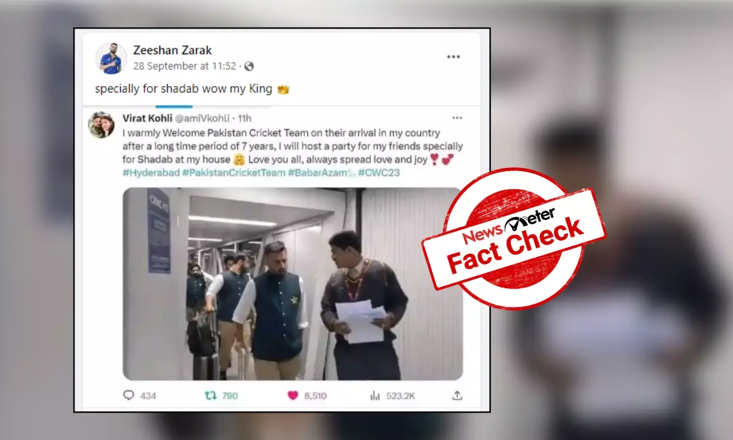 Fact Check: Did Virat Kohli announce throwing a bash for Pakistan cricket team?