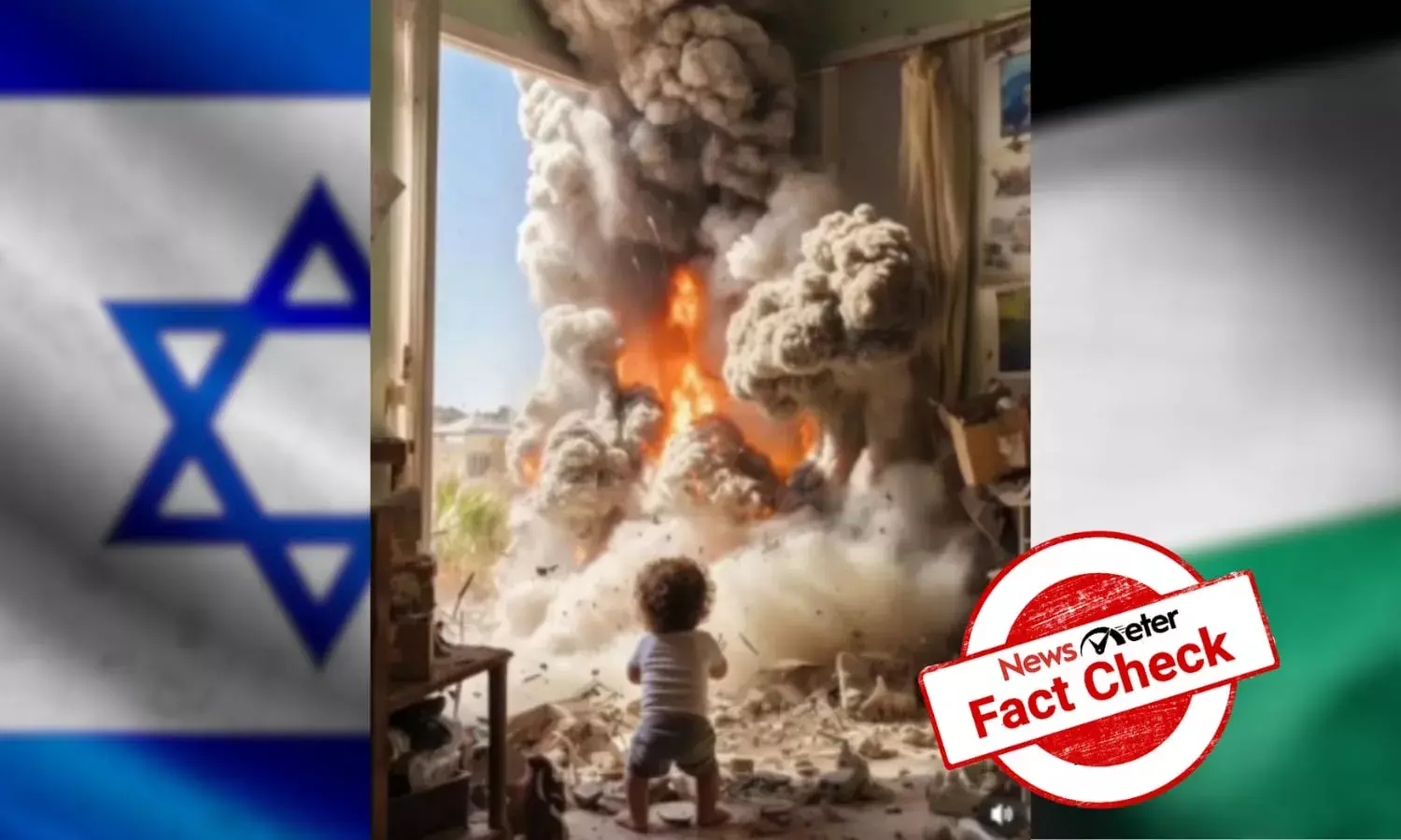 Fact Check:Viral image of toddler helplessly gazing at explosion is AI-generated