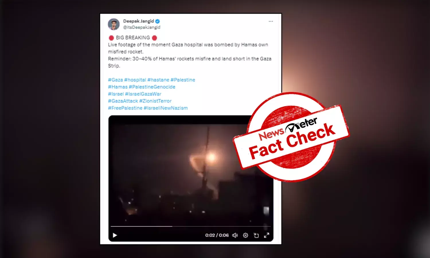 Fact Check: Old video falsely shared as Hamas rocket misfire on Gaza hospital