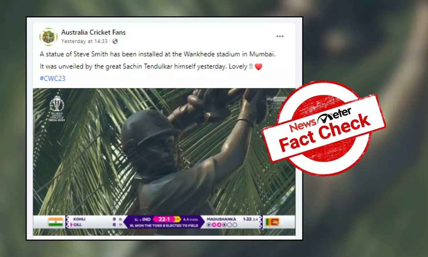 Fact Check: Viral photo of statue at Wankhede Stadium is Sachin Tendulkar, not Steve Smith