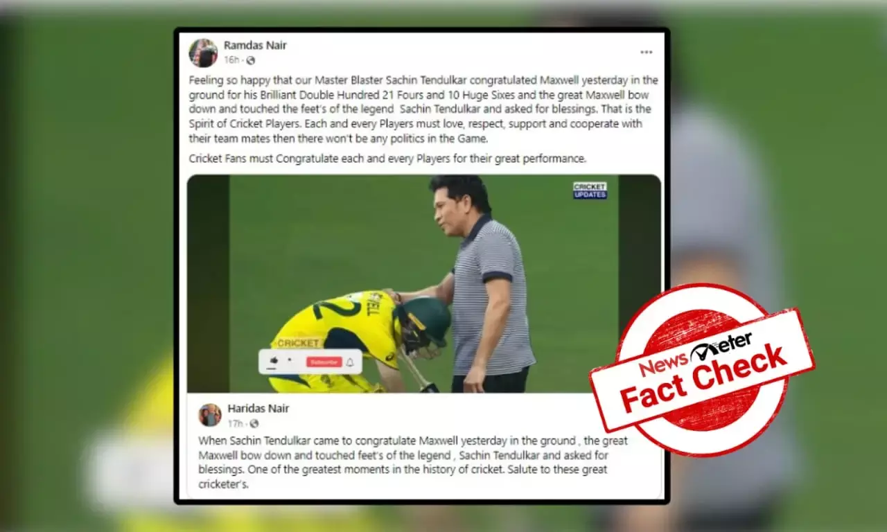 Fact Check: Viral image of Australian cricketer Maxwell bowing to Sachin Tendulkar is photoshopped
