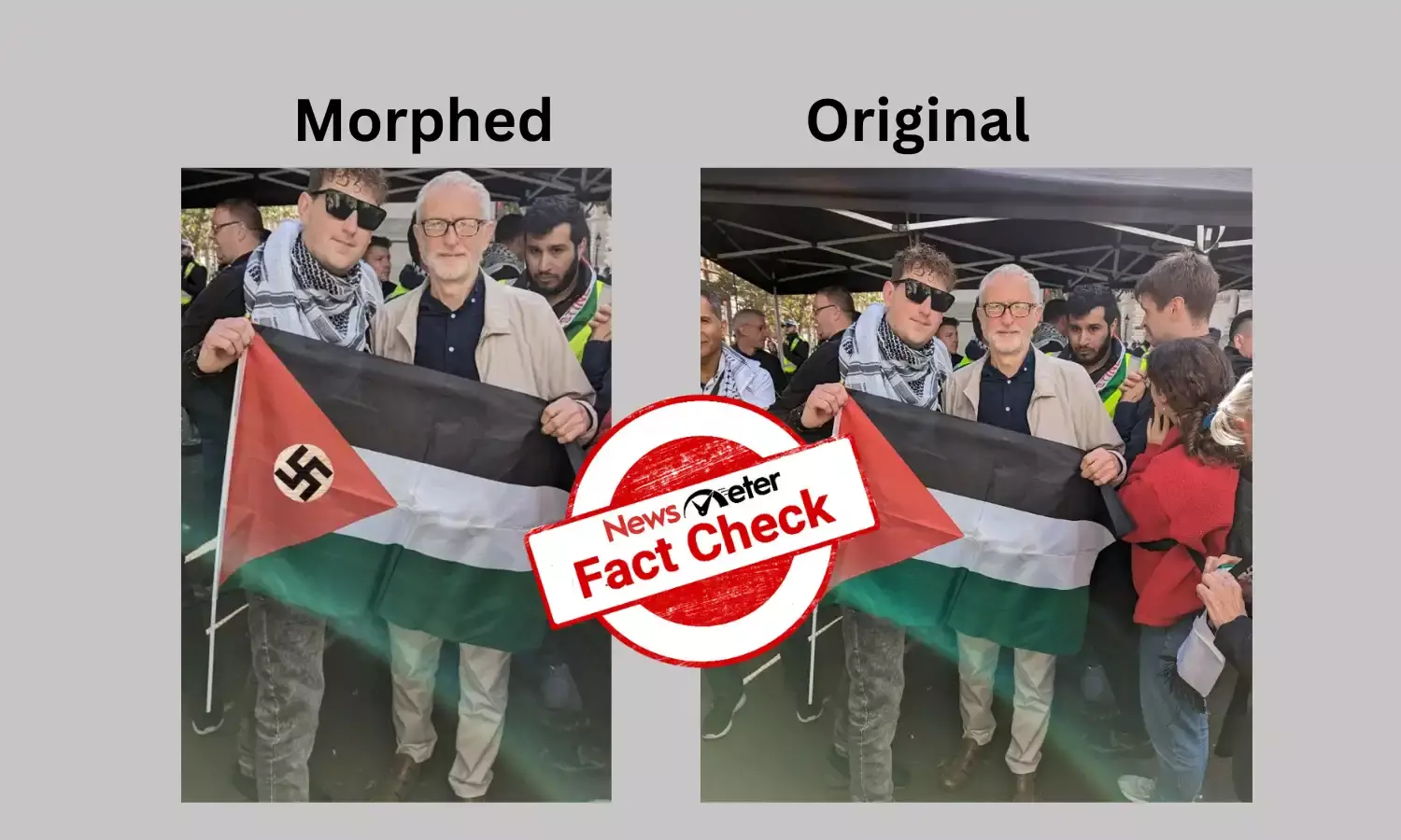 Fact Check: Jeremy Corbyn holding Palestinian flag with Nazi sign on it is morphed