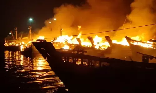 Vizag: Over 35 boats gutted in massive fire at fishing harbor; loss estimated in crores