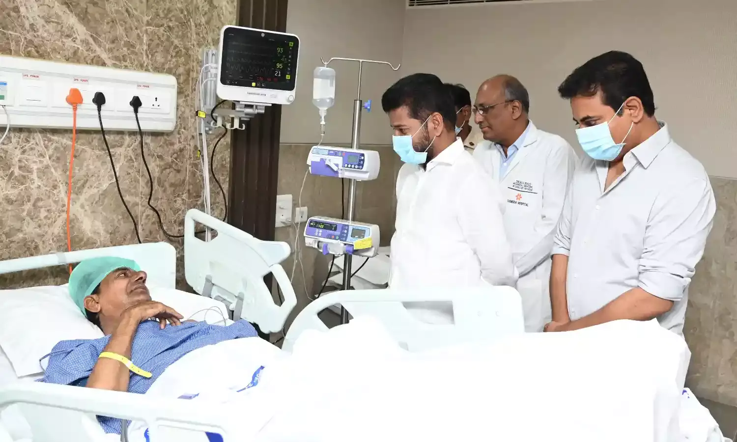 Revanth Reddy, ministers visit KCR at Yashoda Hospital, wish for a speedy recovery