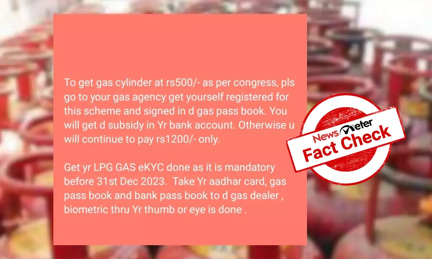 Fact Check: Viral message urging registration to avail LPG cylinder at Rs 500 in Telangana is fake